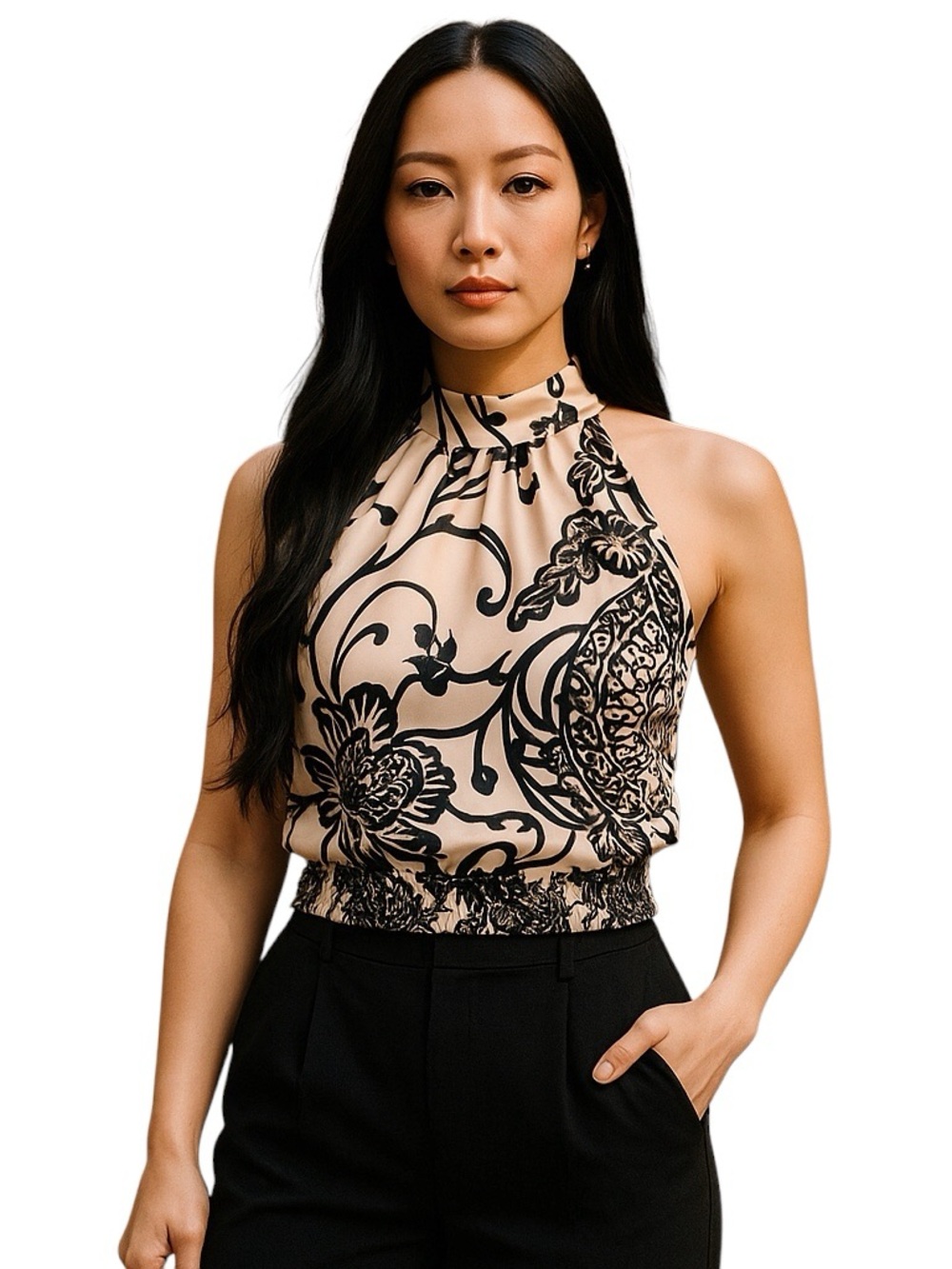 Charlotte Russe Halter Top Women Color Black & Cream Size S